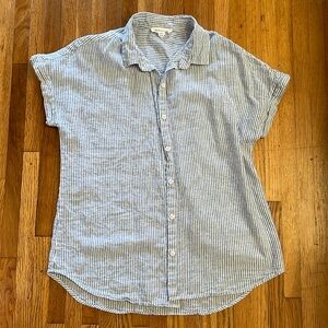 Linen Blend Blue and White Button Up Shirt Sz M